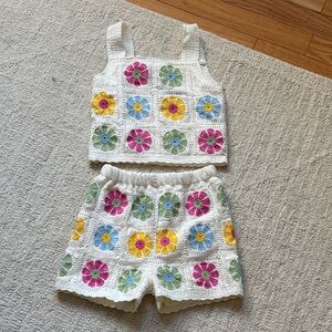 Kids cute flower crochet knit set
